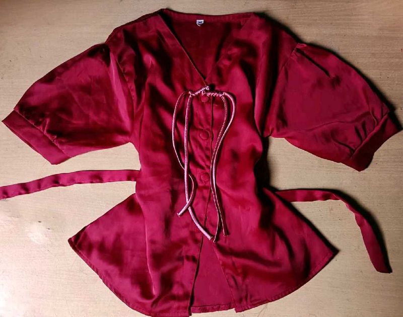 Red Gangnam Satin Top