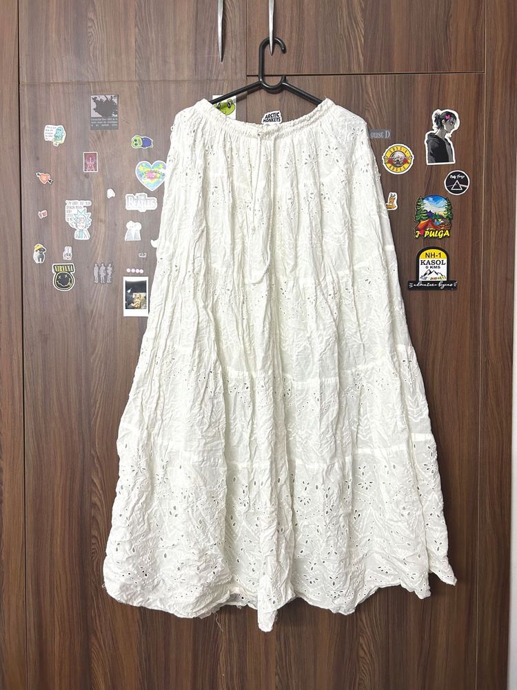 White Long Fairy Skirt and Green Boho Medium Skir