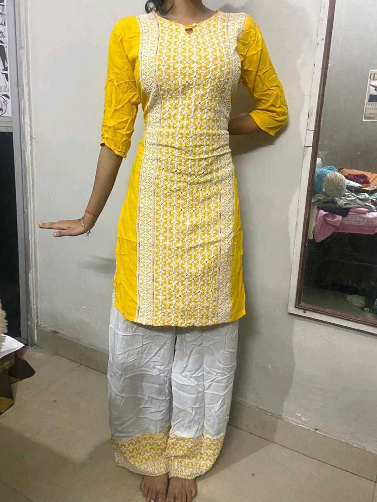 Yellow Chikankari Kurta Set
