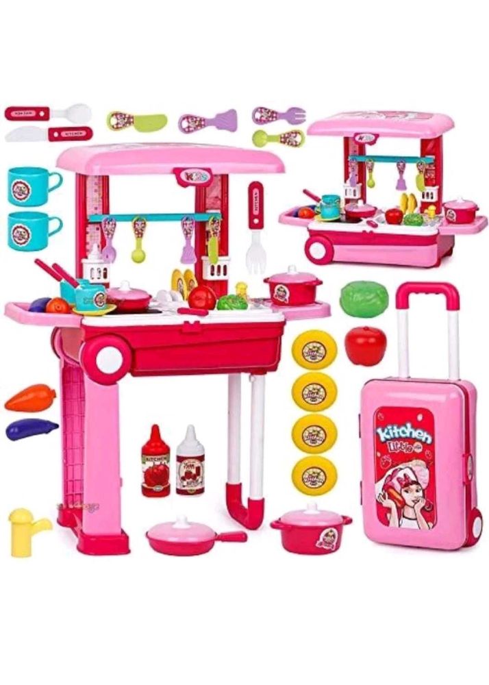 Kids Play Kitchen Set With Trolley back dhakan no