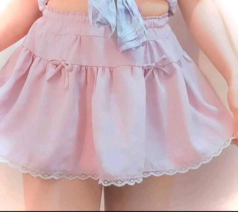 Cute Pink Mini Skirt with Lace Trim