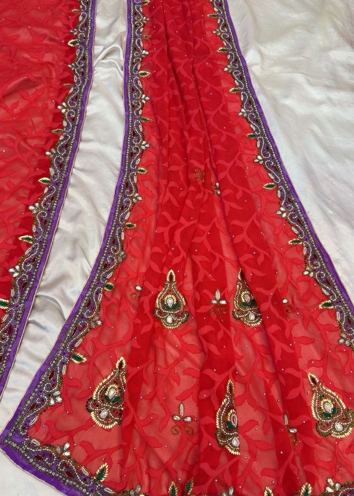 Embroidered Red Saree