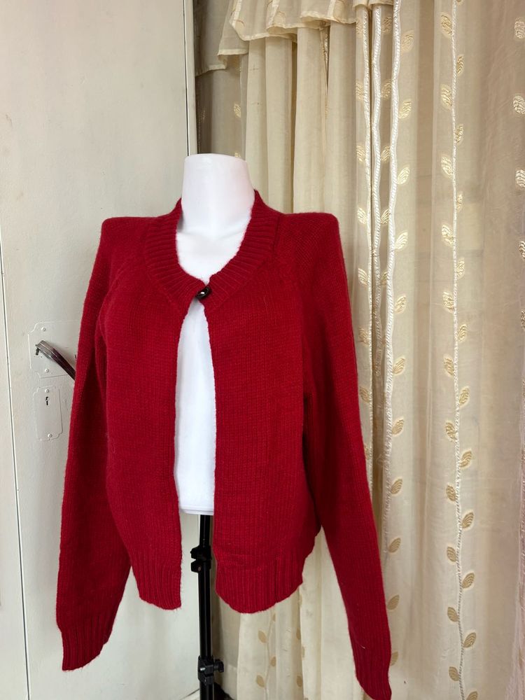 Chic Red Knit Cardigan