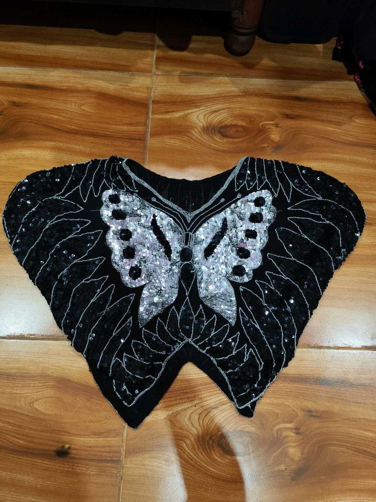 Sparkling Butterfly Embellished Black Blouse