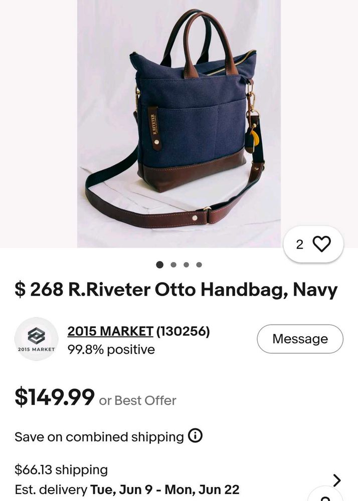 R.Riveter Stylish Blue Canvas Handbag