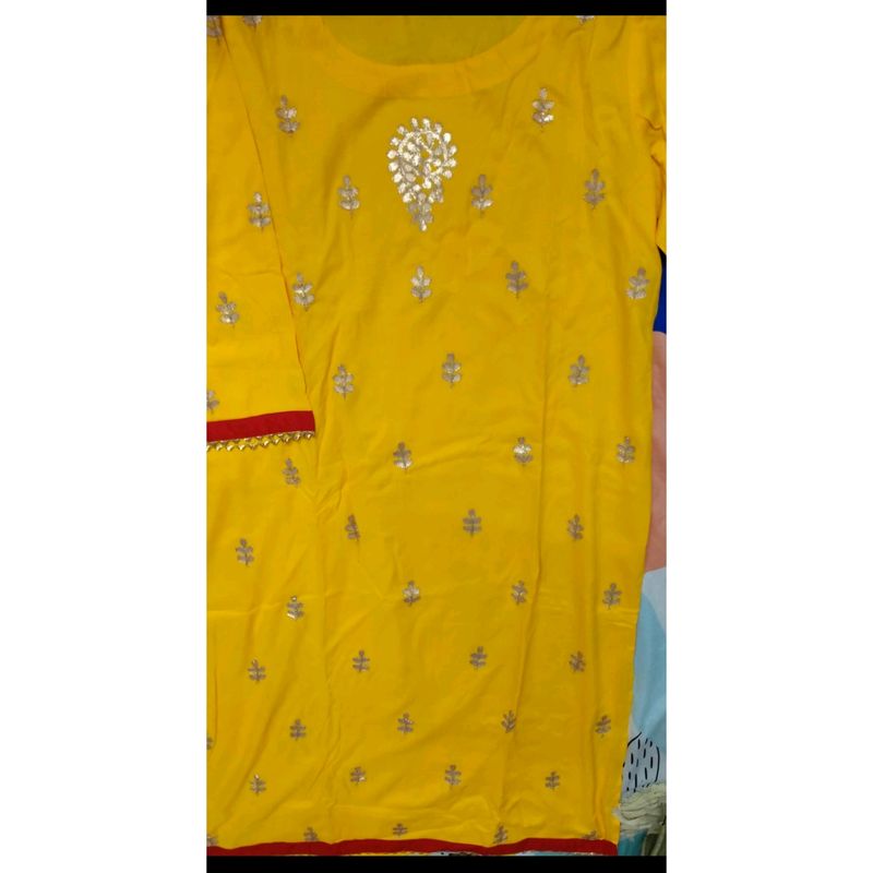 Gottapatti Yellow Kurti Sharara Set.