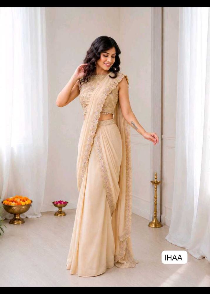 Elegant Cream Embroidered Saree