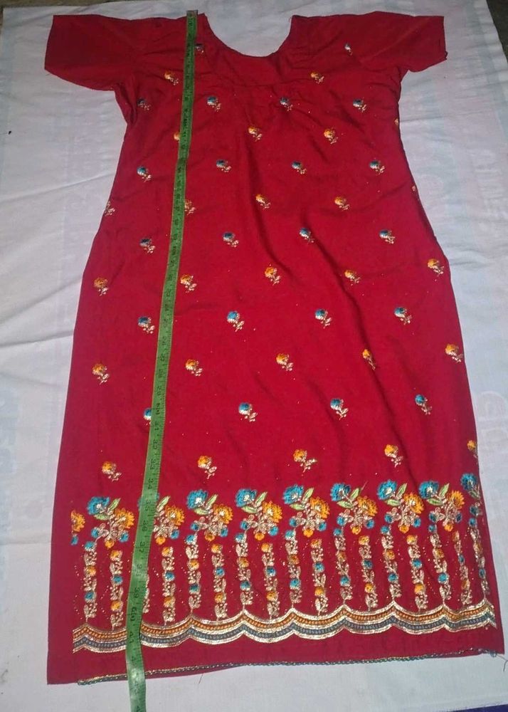 Red silk suit