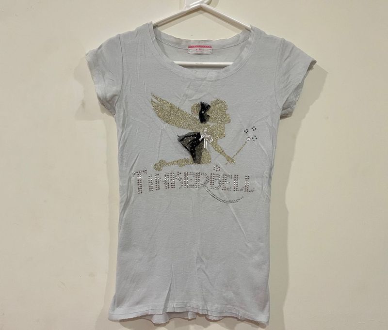 Grey Tinkerbell Embellished Fitted T-Shirt