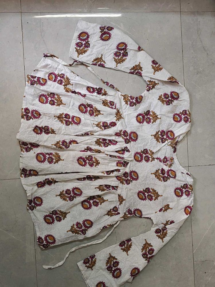White Kurta with Floral Print