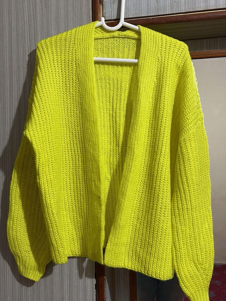Neon Green Knit Cardigan