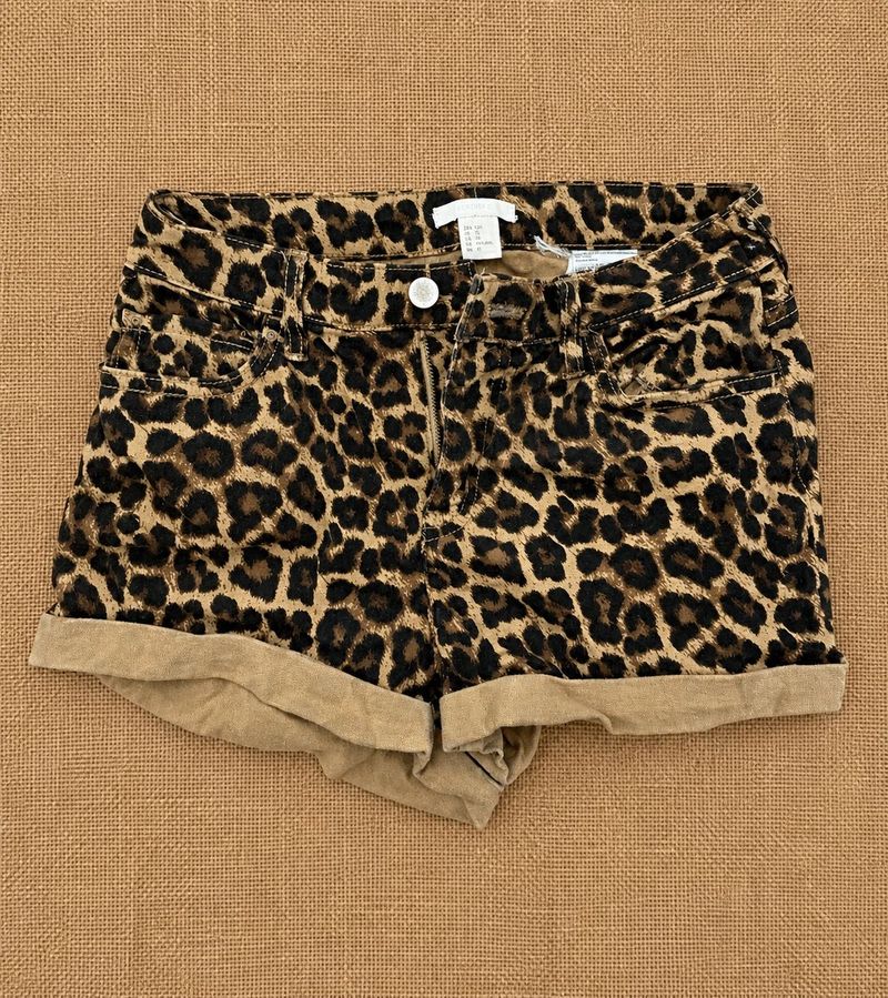 Leopard Print High-Waisted Denim Shorts