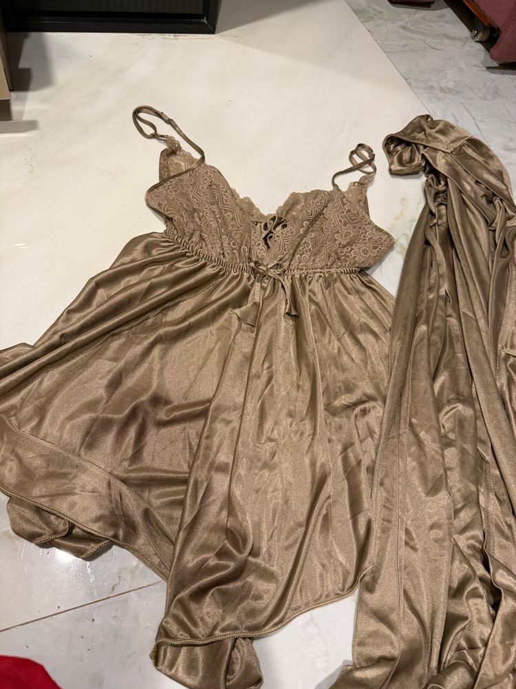 Elegant Lace Trimmed Satin Nightgown