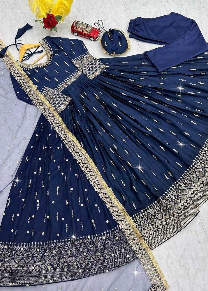 Navy Blue Anarkali Kurta Set with Dupatta