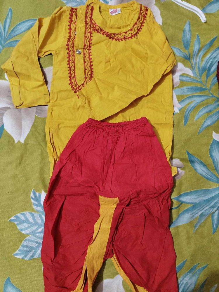 kids Yellow Kurta Dhoti Set
