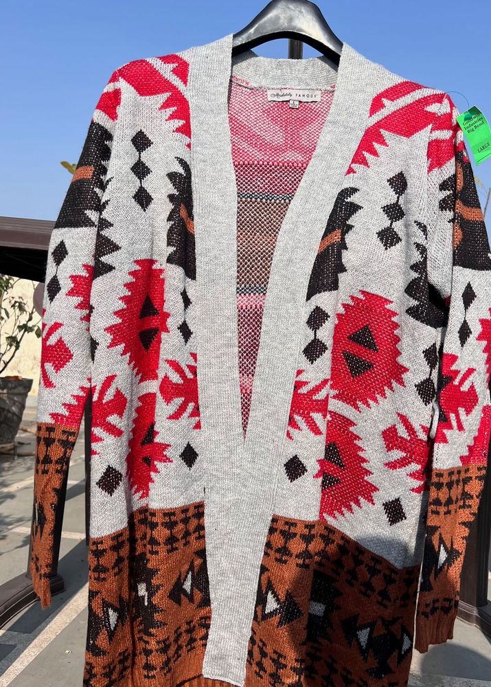 Stylish Aztec Print Open Cardigan.