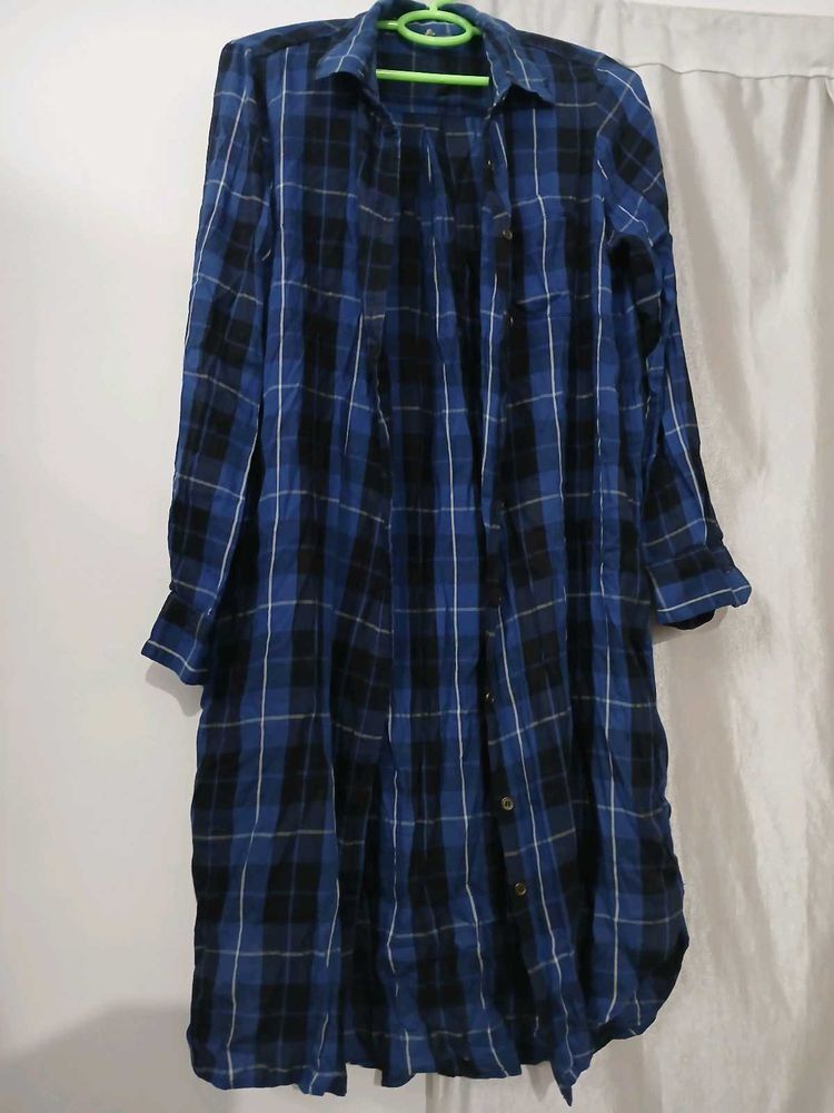 Blue Plaid Shirt Dress