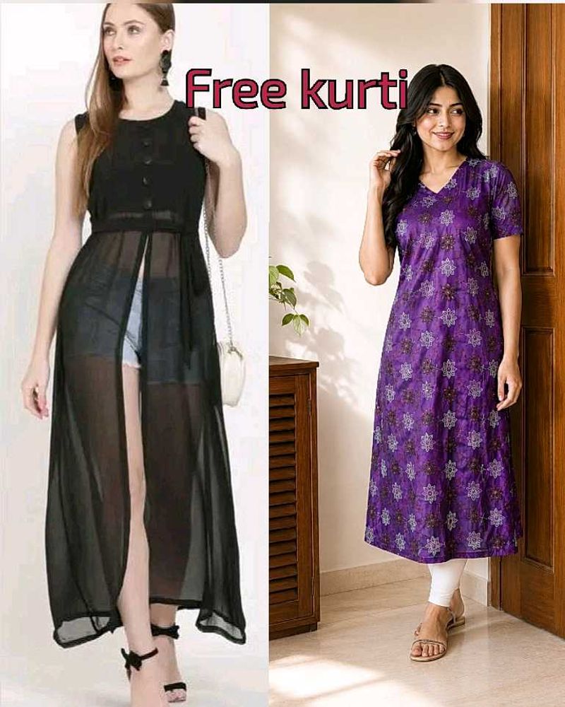Sheer Black Sleeveless Maxi Dress + Free kurti