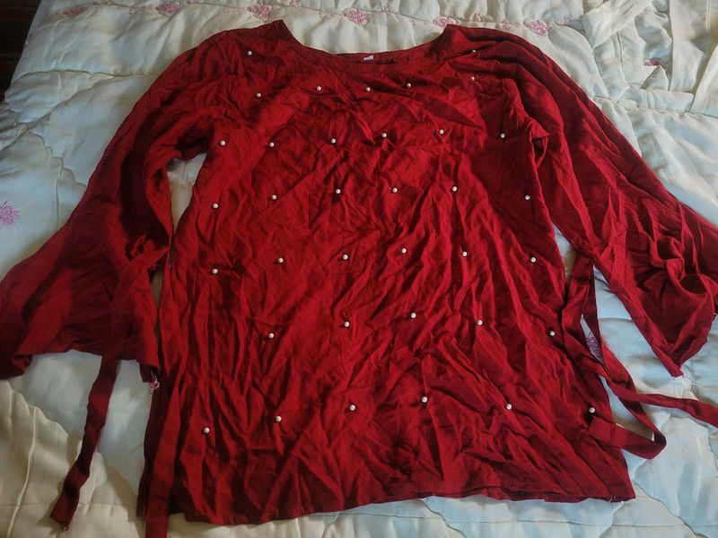 Red Pearl Embellished Top