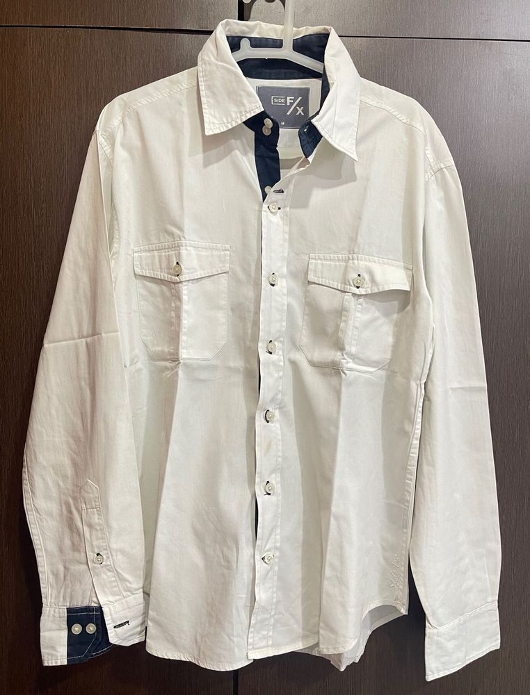 Men’s White Double Pocket Casual Shirt