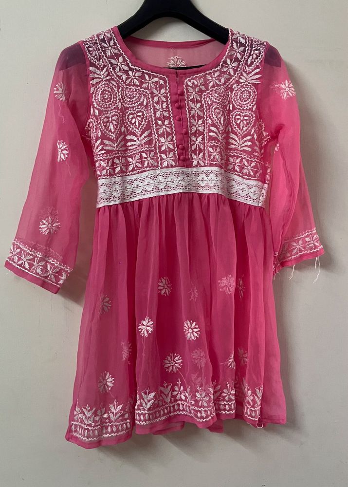 Pink Chikankari Embroidered Kurta