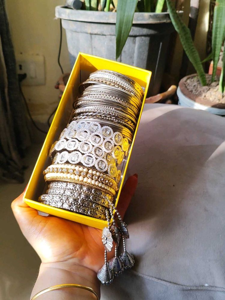 silver Set of Sparkling Bangles
