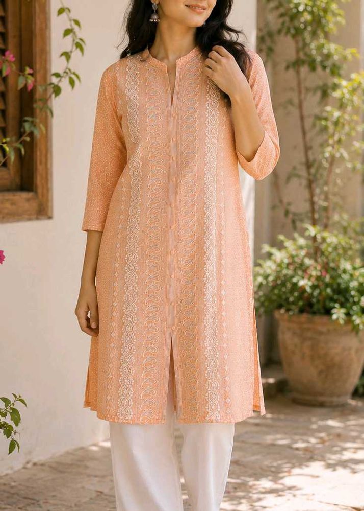 Elegant Peach Embroidered Kurta