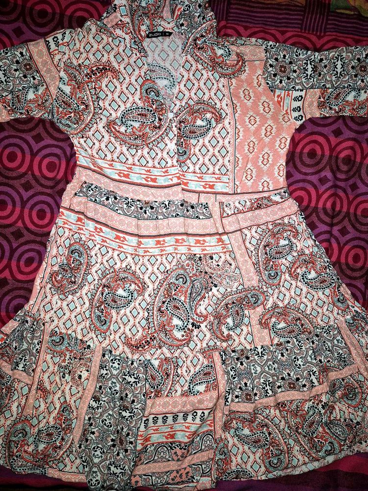 Boho Paisley Print Tiered Midi Dress