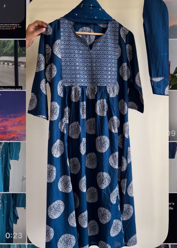 new and unused Blue Printed Kurta with Dupatta