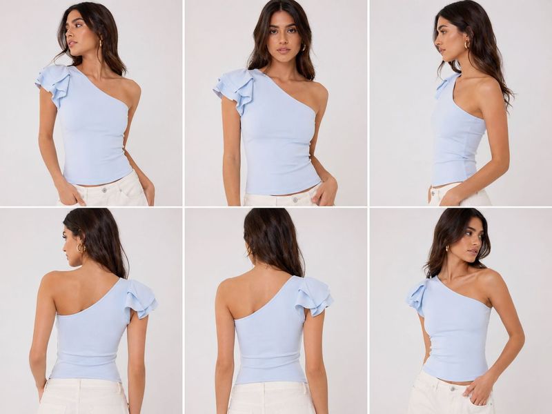 One-Shoulder Ruffle Top (Baby Blue) – Siz