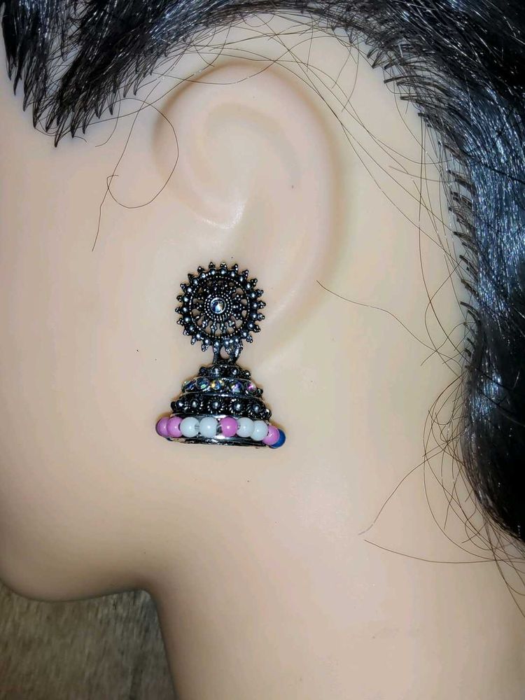 Boho Beaded Jhumka Earrings