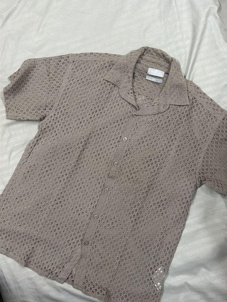 Men's Short Sleeve Crochet Shirt