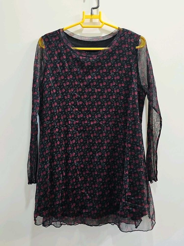 Sheer Sleeve Printed Tunic Top