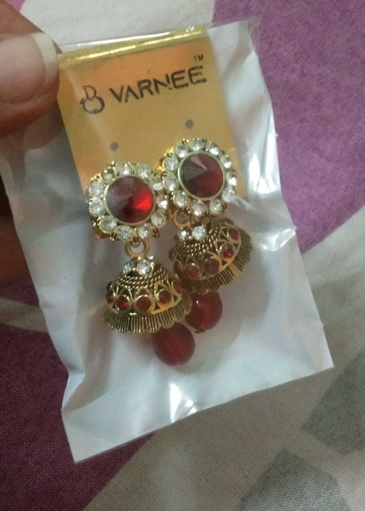 Light Weight Red Kundan Jhumki
