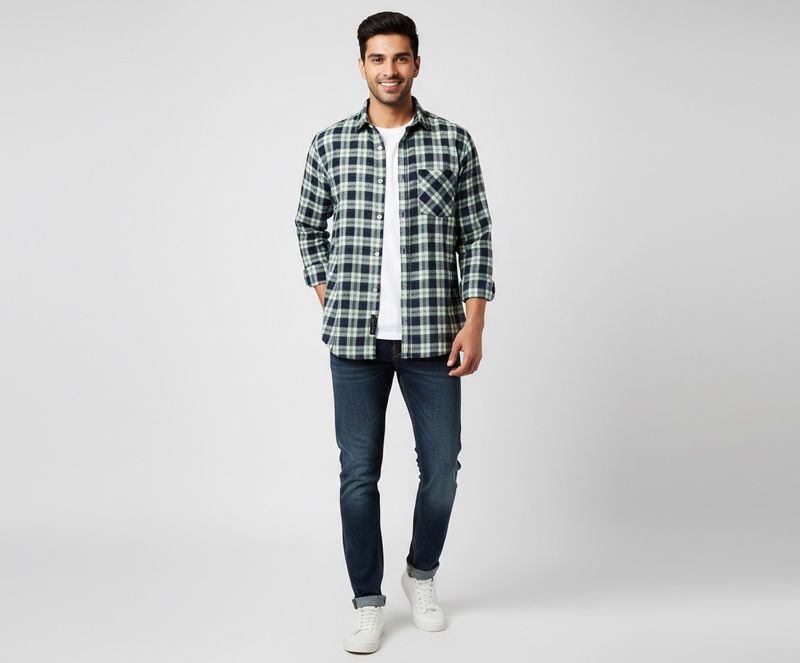 Green White and Blue Plaid Shirt