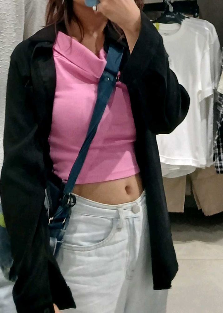 Pink Cowl Neck Crop Top