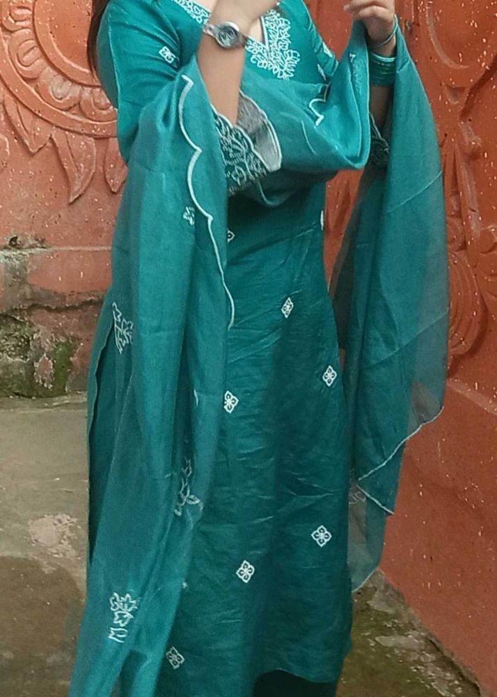 Teal Embroidered Kurta Set
