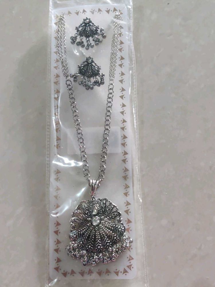 Oxidized Silver Necklace and Earring Set