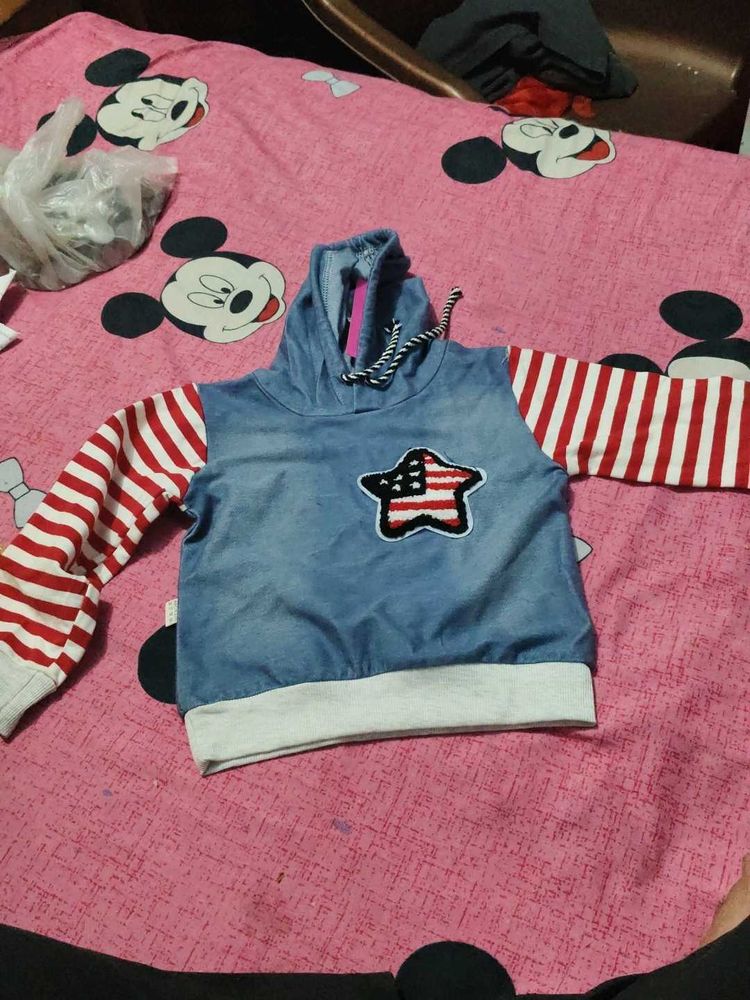 Kids Denim Hoodie with Star Patch