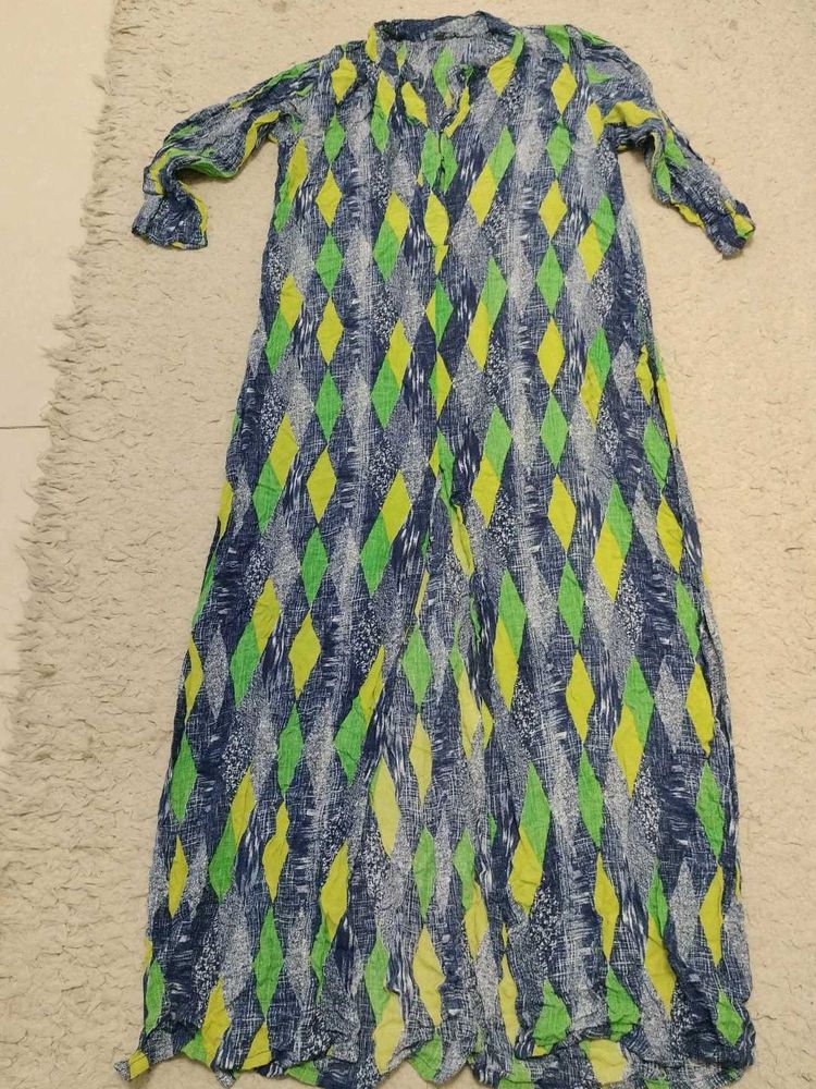 Colorful Diamond Print Maxi Kurta With Front Slit