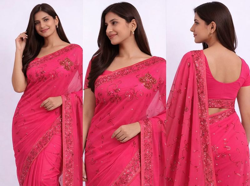 Elegant Pink Embroidered Saree
