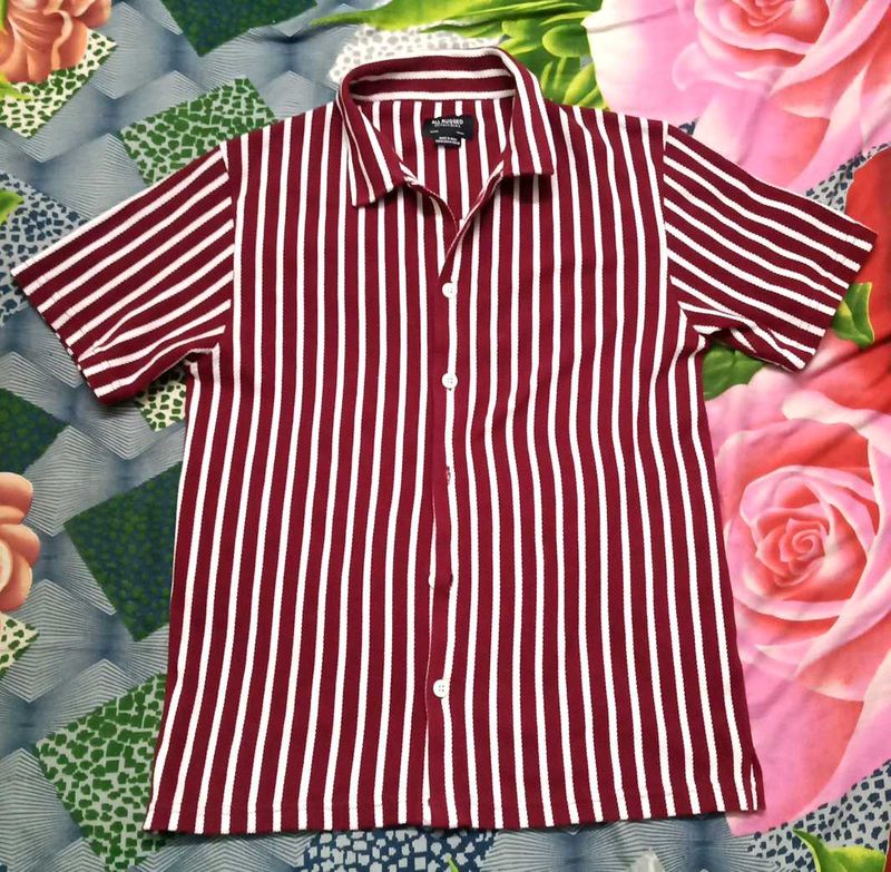 Meroon With White Striped Shirt For Men