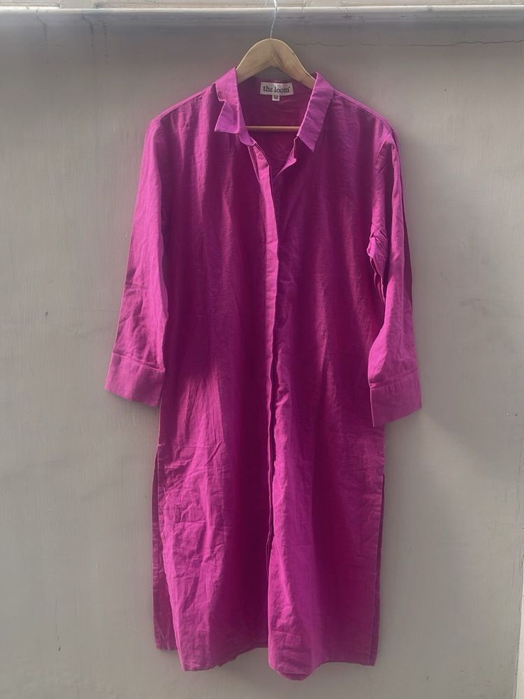 Vibrant Pink Collared Midi Dress