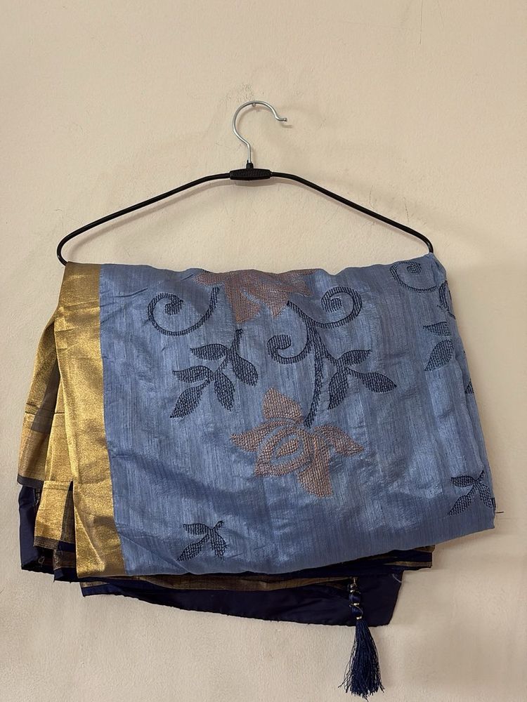 Elegant Blue &amp; Gold Embroidered Saree