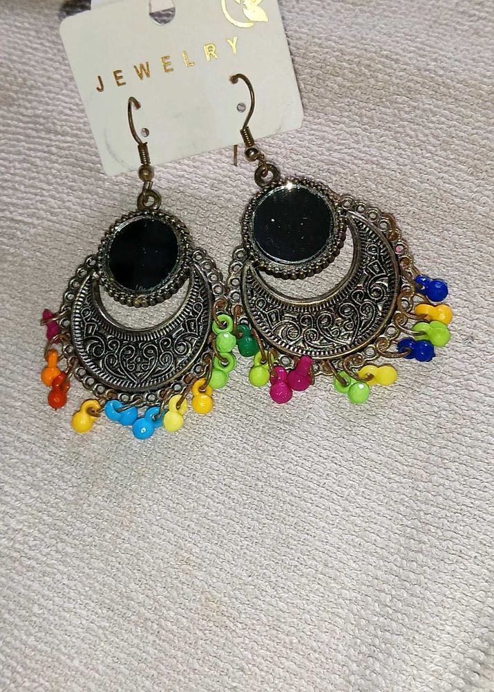 Boho Multi-color Beaded Hoop Earrings