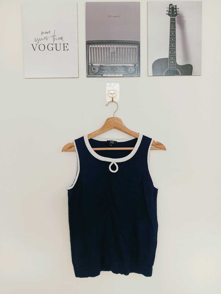 Navy Sleeveless Tank Top with White Trim
