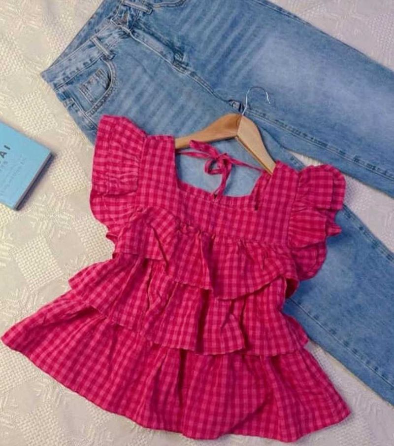 Chic Ruffled Checkered Top