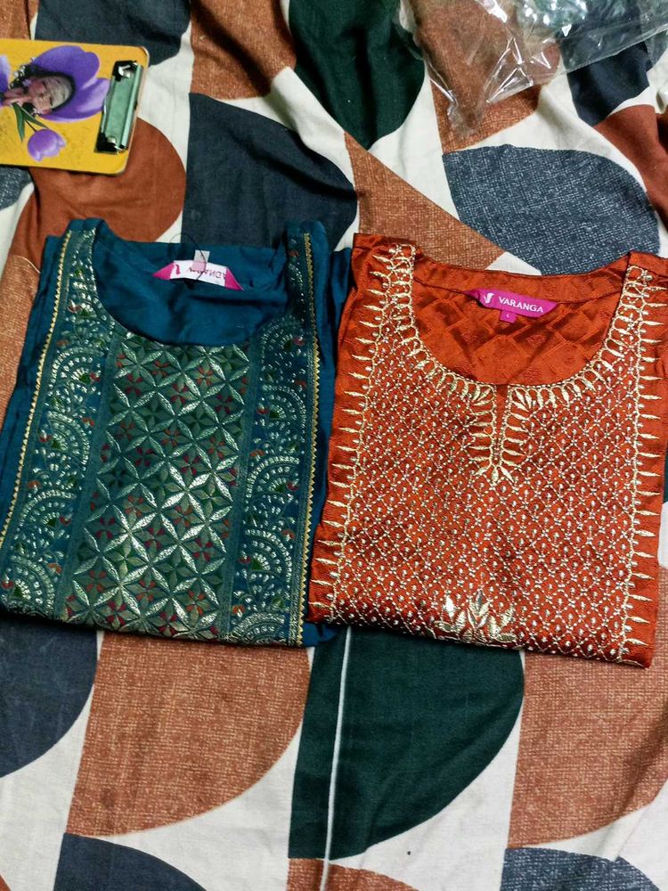 original brand Embroidered Kurta  - Teal &amp; Ora