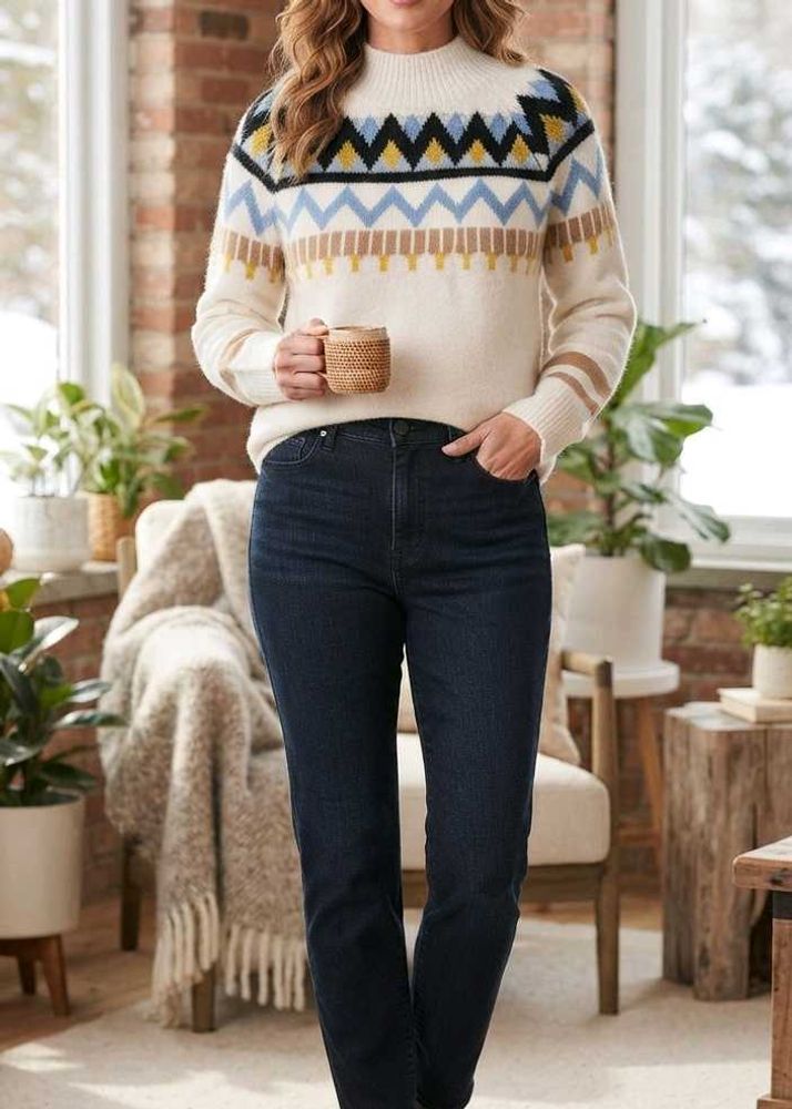Patterned Mock Neck Sweater