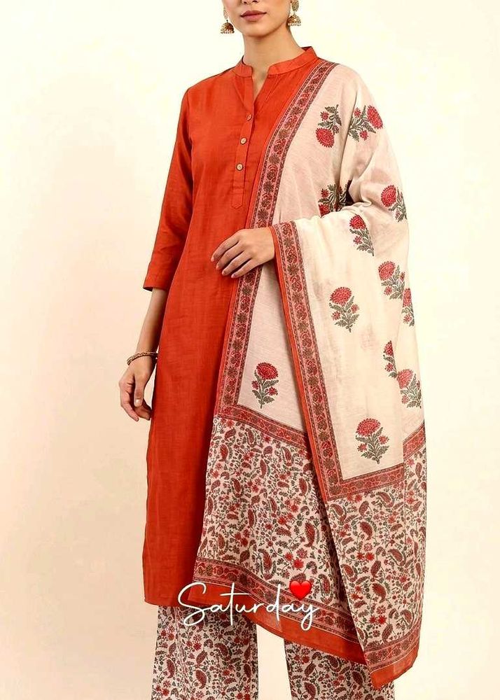 Orange Kurta Set with Floral Dupatta